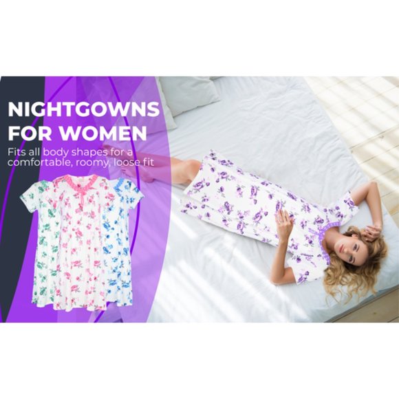 Womens Nightgowns Sexy Soft Pajama Lace Trim Nightgown Spring M L XL XXL NWT 801 - Picture 2 of 5